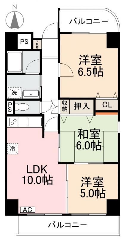第1星野ビル(3LDK/5階)の間取り写真