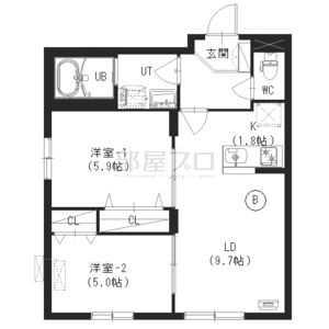 EXCELLENT HOUSE中の島(2LDK/4階)の間取り写真