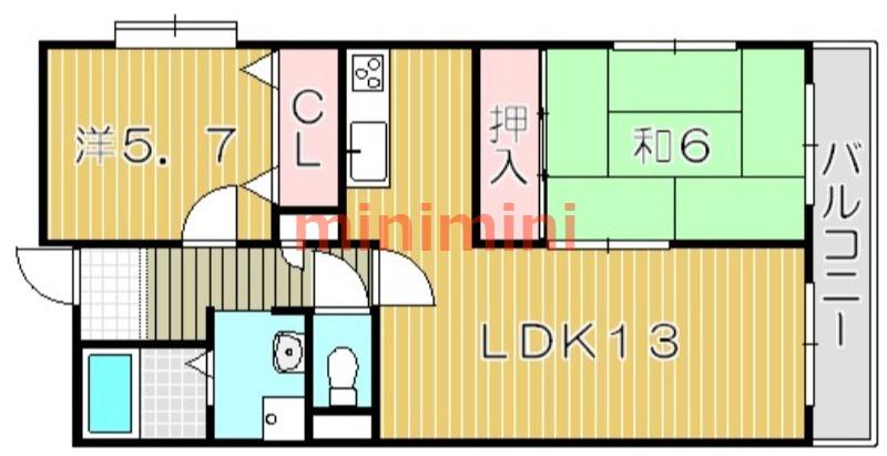 グランビュー(2LDK/3階)の間取り写真