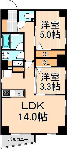 ドゥーエ向島(1SLDK/6階)の間取り写真