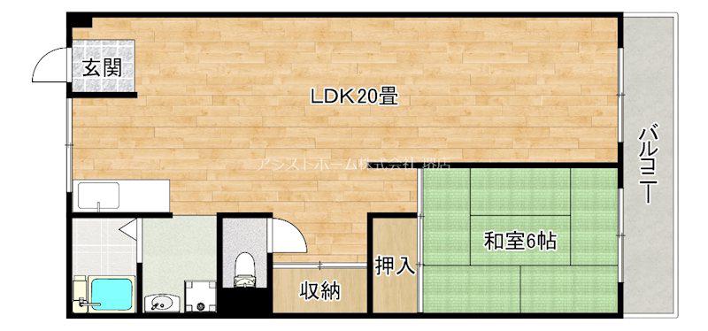プレジール堺(1LDK/4階)の間取り写真