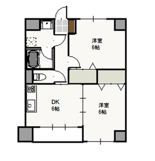 ウッドコート医大南(2DK/3階)の間取り写真