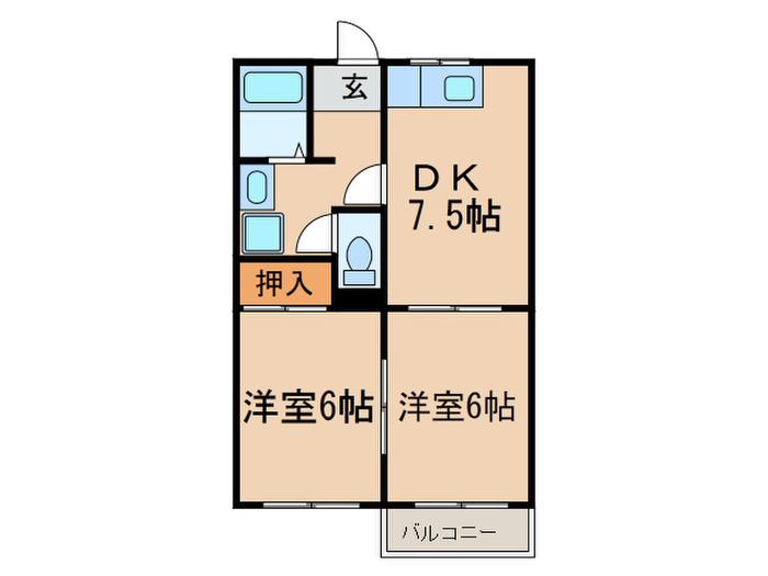 メゾン朋城A棟(2DK/2階)の間取り写真