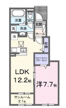 ルナ ソレイユ(1LDK/1階)の間取り写真
