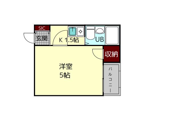 シャルマンハイツ生駒(ワンルーム/2階)の間取り写真