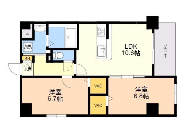 REI和白(2LDK/6階)の間取り写真
