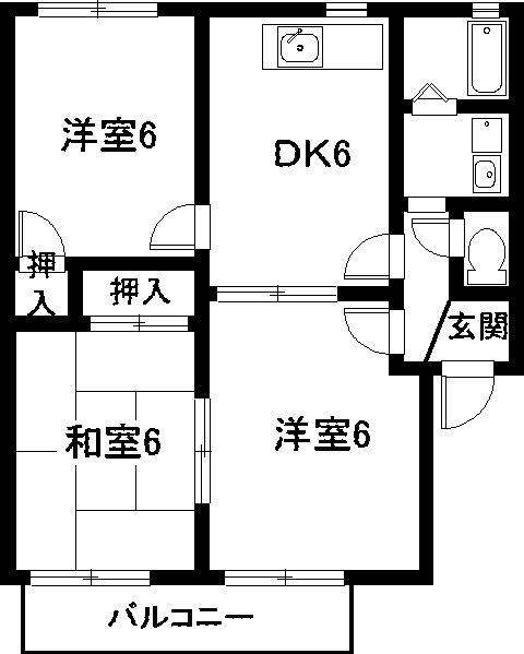 サンハイツ本郷B(3DK/1階)の間取り写真