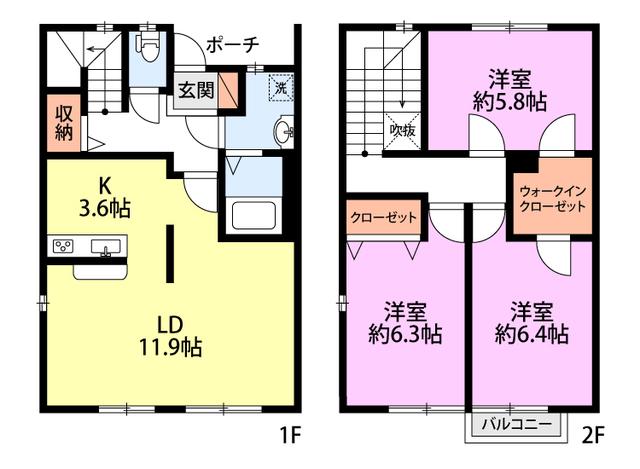 メゾネット・グランデ(3LDK/2階)の間取り写真