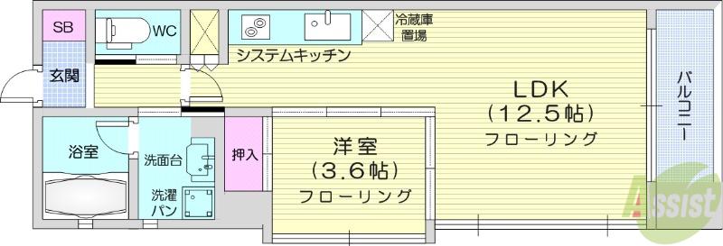 カーサ・デル・プラド北目町(1LDK/6階)の間取り写真