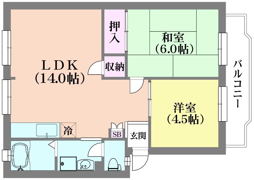 ウィンディアキド(2LDK/1階)の間取り写真