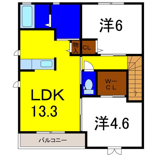 ブランシェ川内I(2LDK/2階)の間取り写真