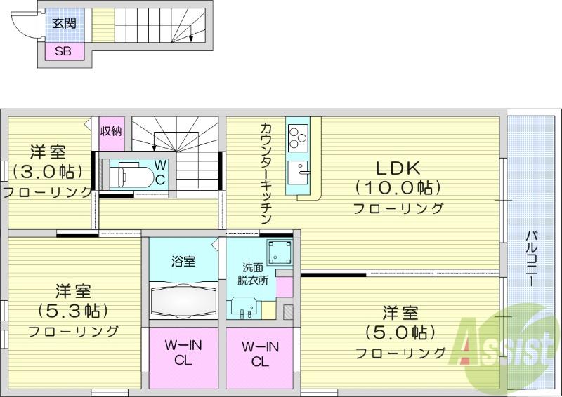 トリシア中條 B(3LDK/2階)の間取り写真