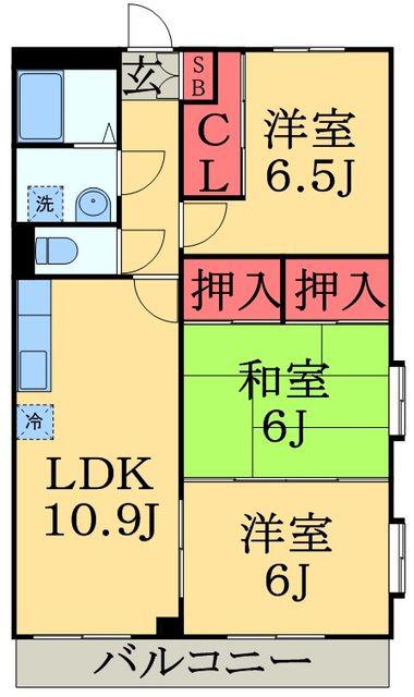 タイガーズマンション美しが丘(3LDK/3階)の間取り写真
