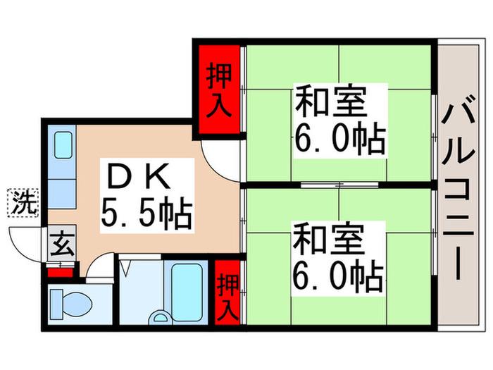 メゾン鎌ヶ谷(2DK/1階)の間取り写真