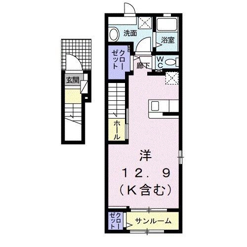 ビスターリC(ワンルーム/2階)の間取り写真