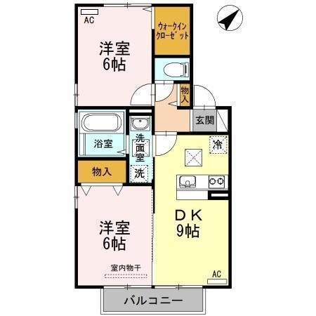 ツバイ・ベーレンA棟(2DK/1階)の間取り写真