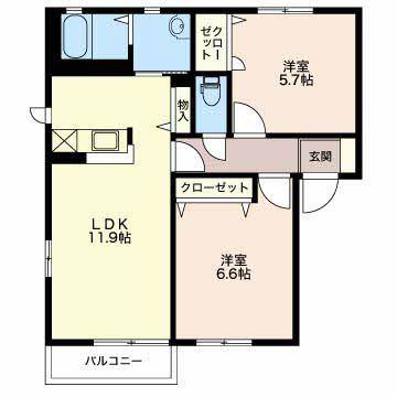 カーサラフィネA(2LDK/1階)の間取り写真