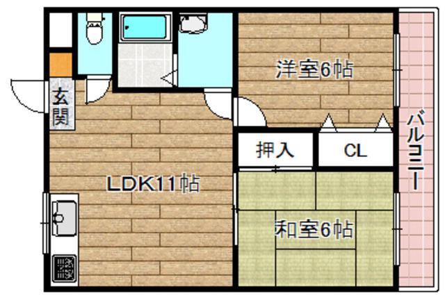 オークうすもと(2LDK/2階)の間取り写真