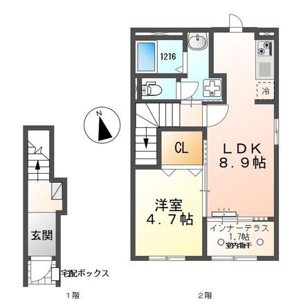 フルール(1LDK/2階)の間取り写真