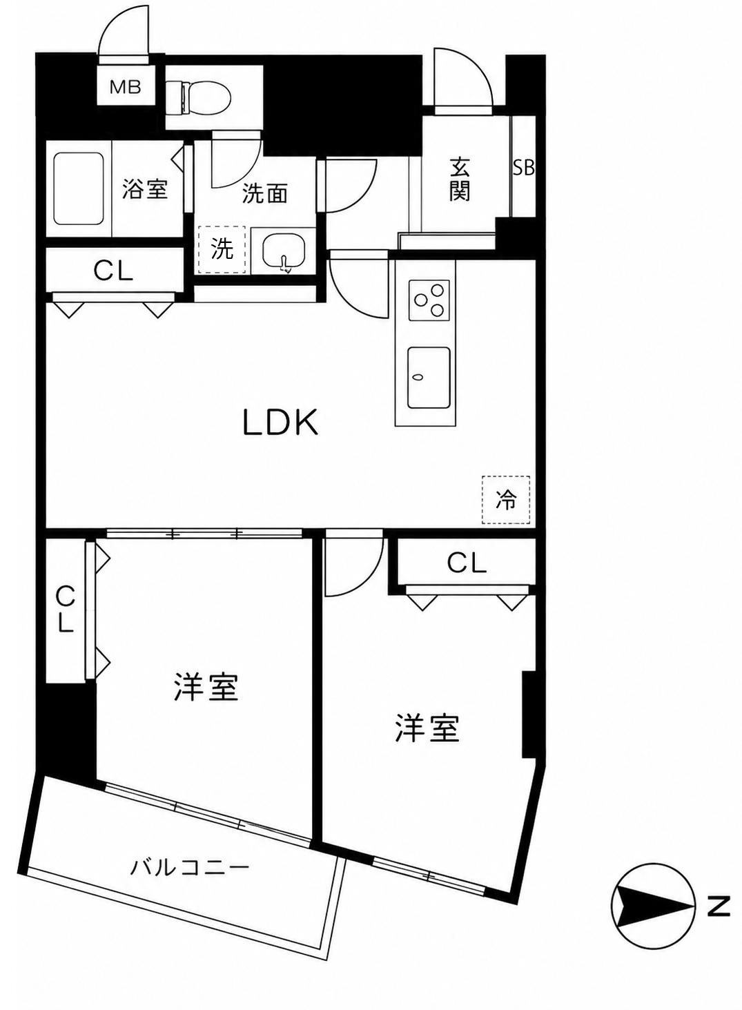 ライオンズマンション駒沢(2LDK/5階)の間取り写真