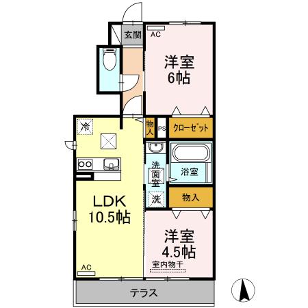フレジア熊野(2LDK/1階)の間取り写真