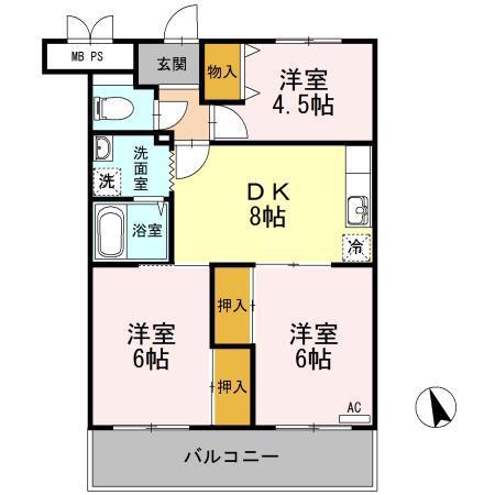 アネックスきりた(3DK/1階)の間取り写真