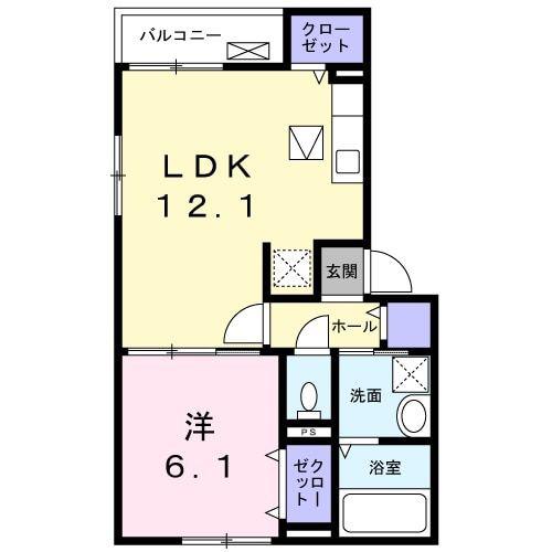 ピュアメゾン HILL(1LDK/1階)の間取り写真