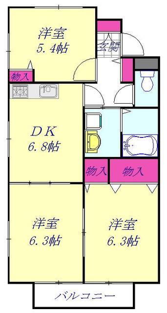 ウインザーコート(3DK/2階)の間取り写真