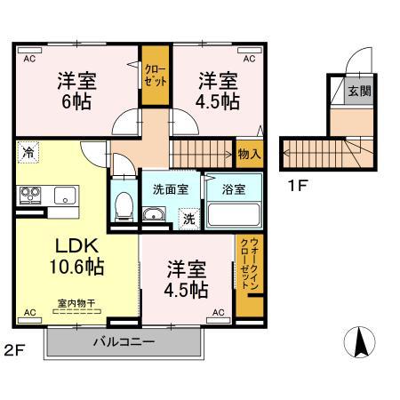 クレスト八万(3LDK/2階)の間取り写真