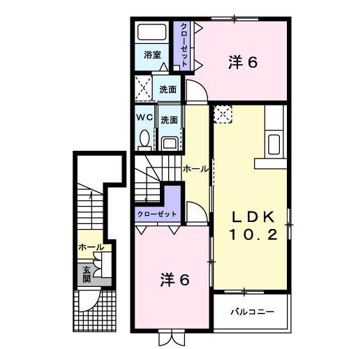 フレッチェC(2LDK/2階)の間取り写真