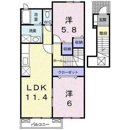 ウッディーベルB(2LDK/2階)の間取り写真