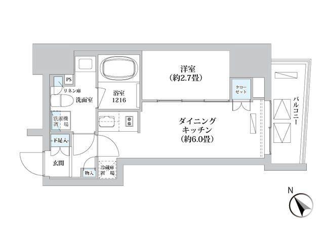 ルマ高輪(1DK/3階)の間取り写真