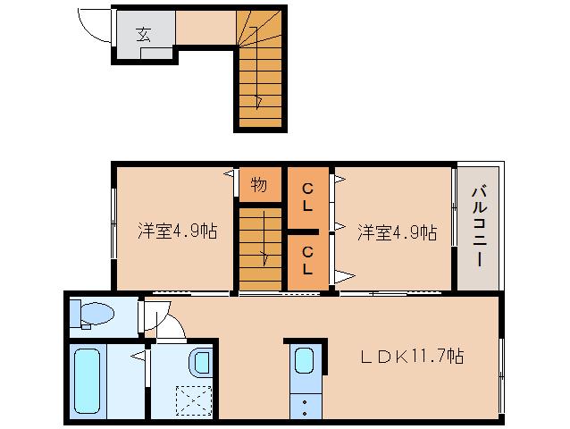 パディフィールドII(2LDK/2階)の間取り写真