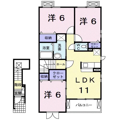 ソル・レヴェンテ・ウーノ(3LDK/2階)の間取り写真
