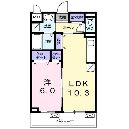 グランディールFUJI(1LDK/2階)の間取り写真