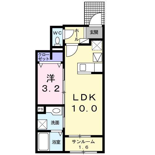 ホースインハウスA(1LDK/1階)の間取り写真