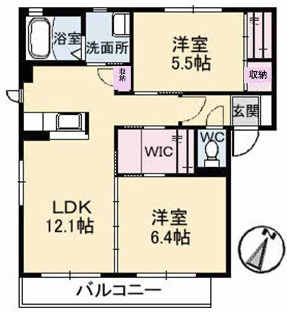 ドミシル東高須B棟(2LDK/2階)の間取り写真