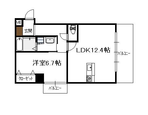 リヴィエールトピカピュア(1LDK/3階)の間取り写真