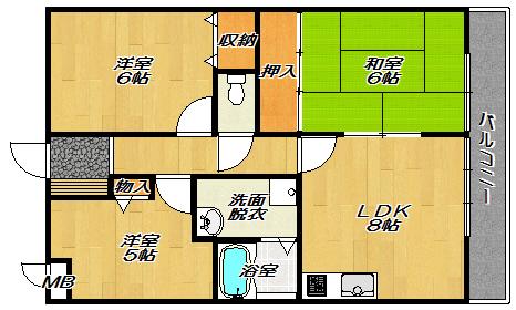 ベルヴェデール大東(3DK/1階)の間取り写真