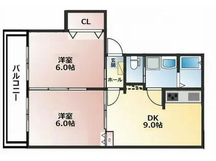 ドリーム江津(2DK/2階)の間取り写真