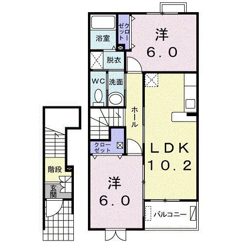 カルペディエム(2LDK/2階)の間取り写真
