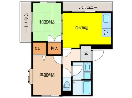 レジデンス東山手(2DK/2階)の間取り写真