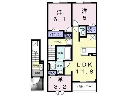 ポンテアルト池上A(3LDK/2階)の間取り写真