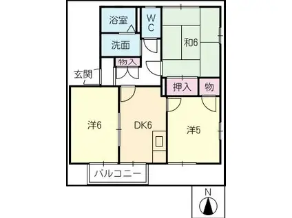フォーリーフクローバー21B棟(3DK/1階)の間取り写真