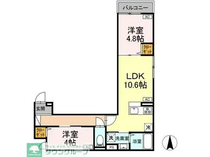 セレスティア栗原(2LDK/2階)の間取り写真