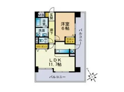 グランパ藤永田(1LDK/3階)の間取り写真