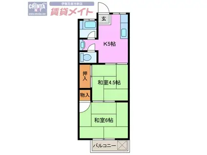 荒木アパートB棟(2K/2階)の間取り写真