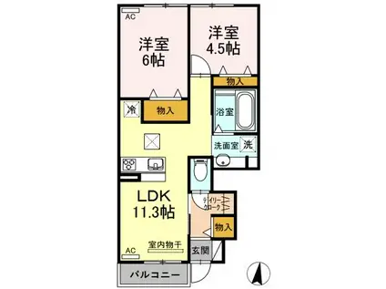 ソシエール御津(2LDK/1階)の間取り写真