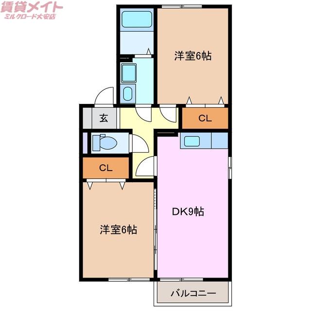 ホクトB(2DK/2階)の間取り写真