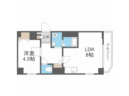 メビウス難波ウエストレジデンス(1LDK/4階)の間取り写真